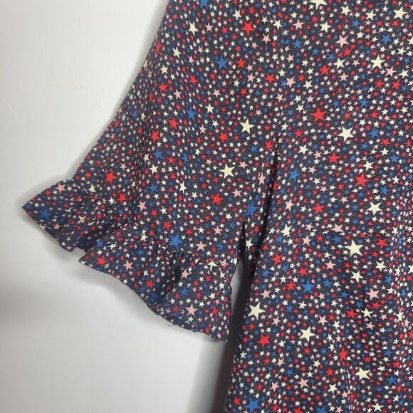 Madewell Studio Ruffle-Hem Top in Starry Night Black Star Print XXS 100% Cotton - Picture 7 of 16